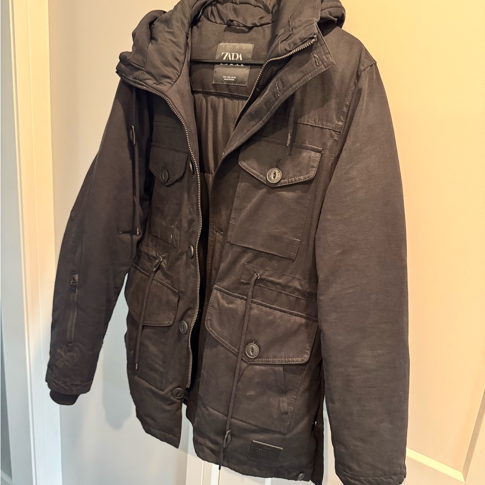 Zara Men's Black Hooded Jacket